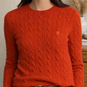 Lauren Ralph Lauren 100% Cashmere Cable Knit Sweater – Rust – Size Small